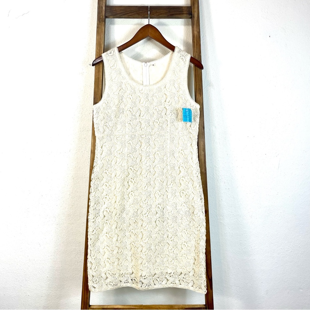 Cream Crochet Lace Overlay Sleeveless Sheath Dress Size 36/Medium Sample Sale